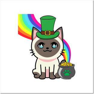 Cute Siamese cat is a leprechaun Posters and Art